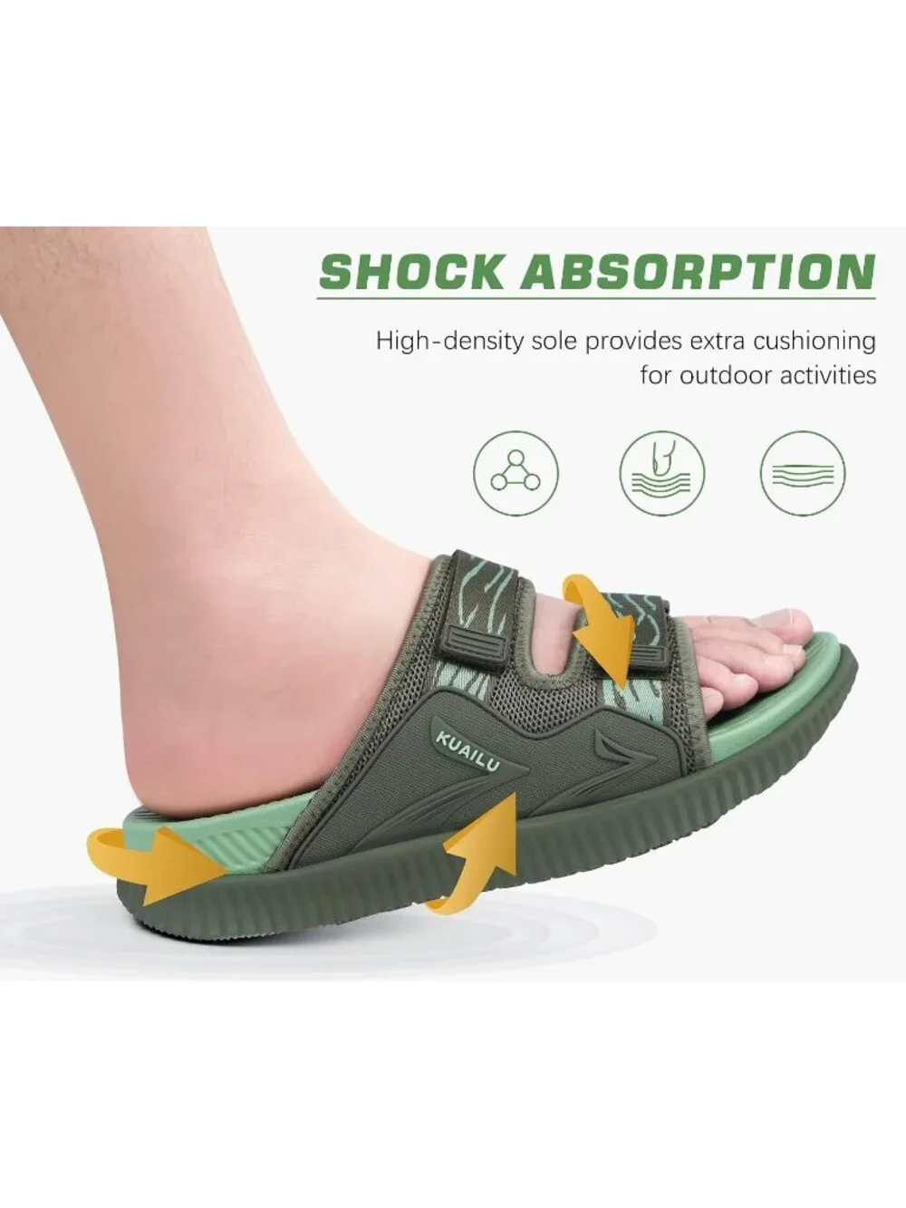 Men's Green Athletic Thick Cushion Recovery Sport Slides Orthotic Sandal Shoes